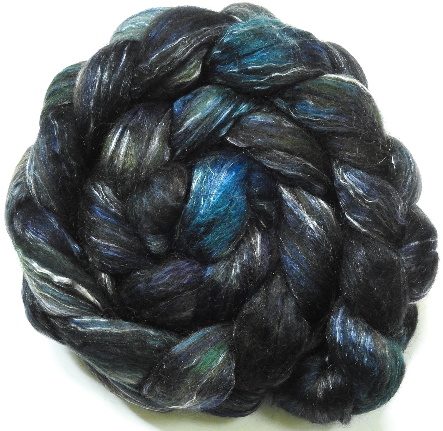 Hundred Acre Wood- Fusion Series -Batt in a Braid #31- Polwarth/ Mulberry Silk / Baby Alpaca / Rainbow Firestar/ Tencel( 40/25/15/10/10)