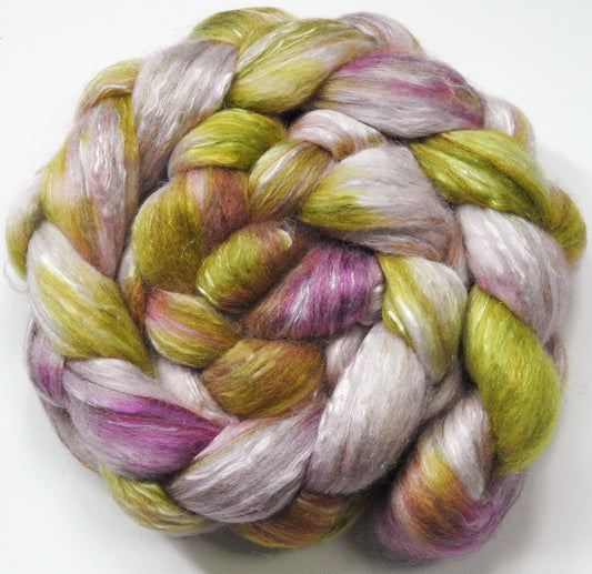 Honeysuckle (5.8 oz.) -Glazed Solid -Batt in a Braid #31- Polwarth/ Mulberry Silk / Baby Alpaca / Rainbow Firestar/ Tencel( 40/25/15/10/10)