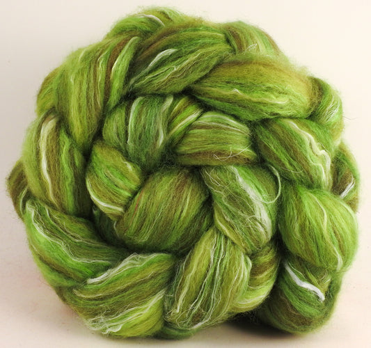 Batt in a Braid #32 - Tree Frog -(5.5 oz)  Manx Loaghtan/ Wht Bfl / Tussah Silk/ Flax( 30/30/30/10)
