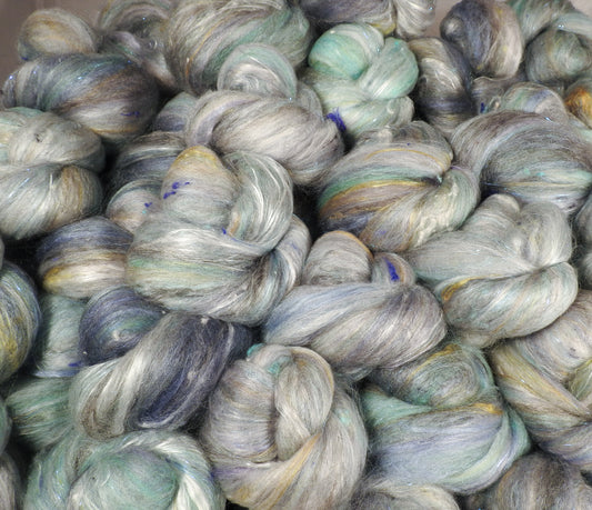 Looking Glass - Sticklebatts-( 4.1 oz. )30% Mohair Fleece, merino, silk, bamboo, silk noil, angelina - Inglenook Fibers