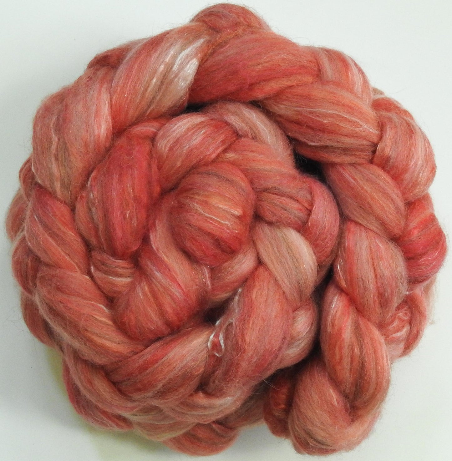 Flamingo -Batt in a Braid #31- Polwarth/ Mulberry Silk / Baby Alpaca / Rainbow Firestar/ Tencel( 40/25/15/10/10)