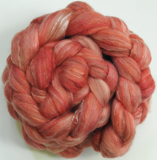 Flamingo -Batt in a Braid #31- Polwarth/ Mulberry Silk / Baby Alpaca / Rainbow Firestar/ Tencel( 40/25/15/10/10)