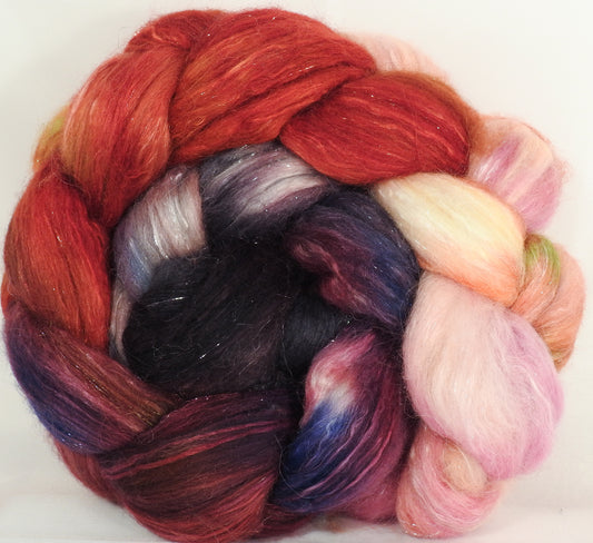 Batt in a Braid #41 - Blood Orange - (5 oz.) Llama / Merino ( 18 mic.)/ Mulberry silk/ Stellina (40/30/25/5) - Inglenook Fibers