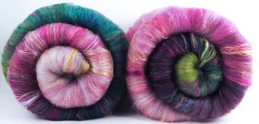 SPARKLE Roly-Poly Batts- Peach Blossom (3.7 oz)- 35% Corriedale fleece, merino, polwarth, silk, bamboo, silk noil, ANGELINA