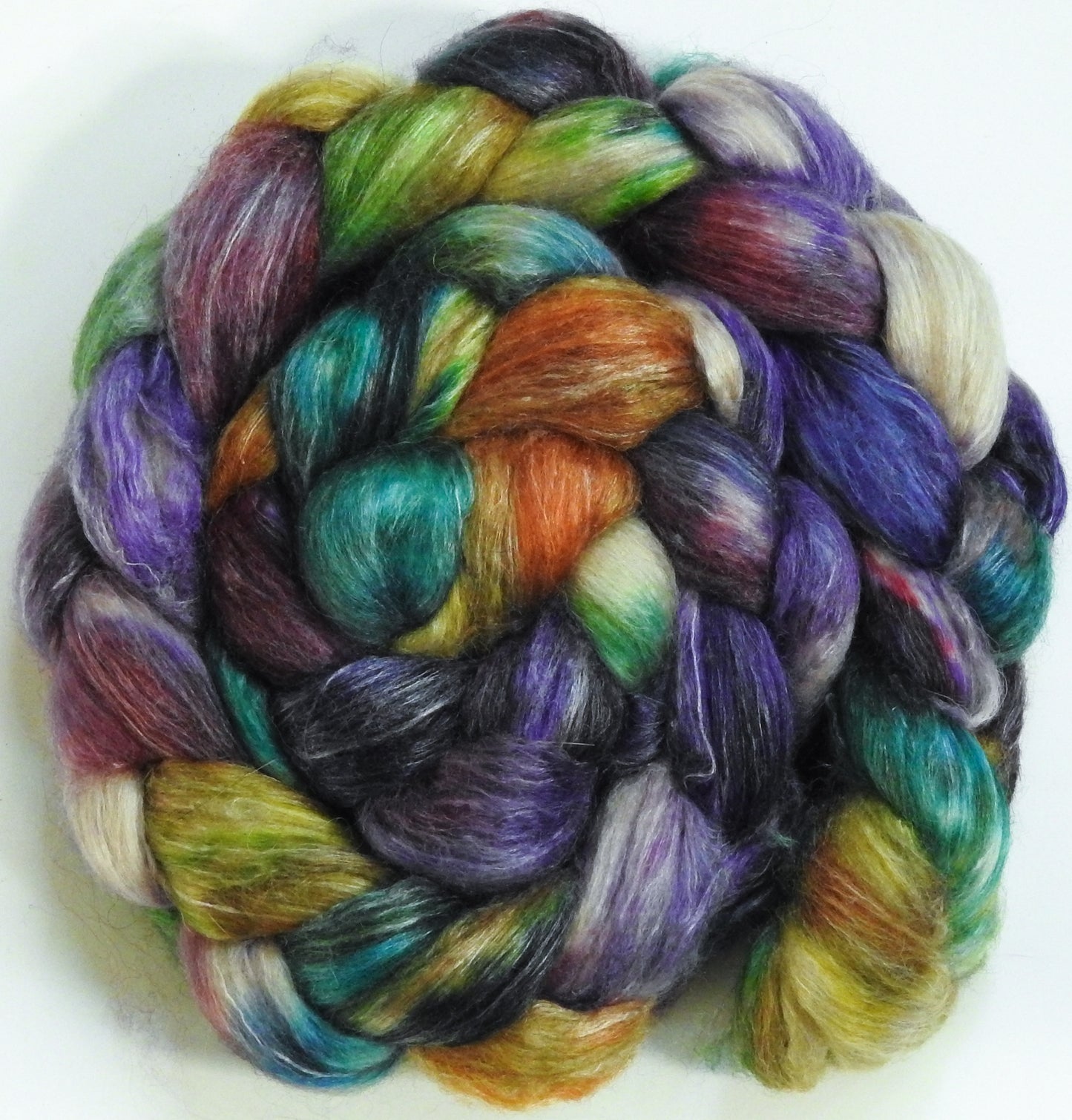 Mary Mary Quite Contrary(5.5 oz) Batt in a Braid #57- Camel/Baby Alpaca/Mint fiber  (50/25/25)