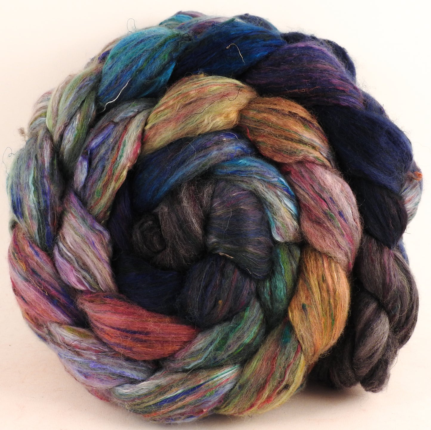 Batt in a Braid #39 - Sea Chariot (5.8 oz) - Falkland Merino/ Mulberry Silk / Sari Silk (50/25/25)