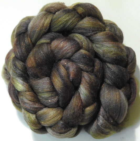 Driftwood-(5.5 oz)  Batt in a Braid #58-Superfine Merino/ Tussah silk/ Gold Stellina(65/25/10)
