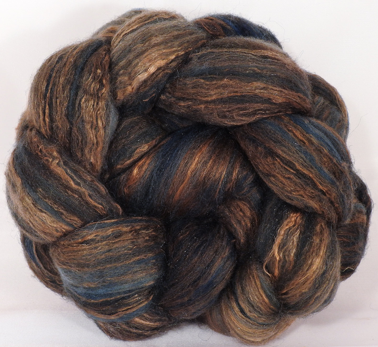 Batt in a Braid #7 - Soot -(5.4 oz.) Polwarth/ Manx / Mulberry silk/ Firestar (30/30/30/10) - Inglenook Fibers