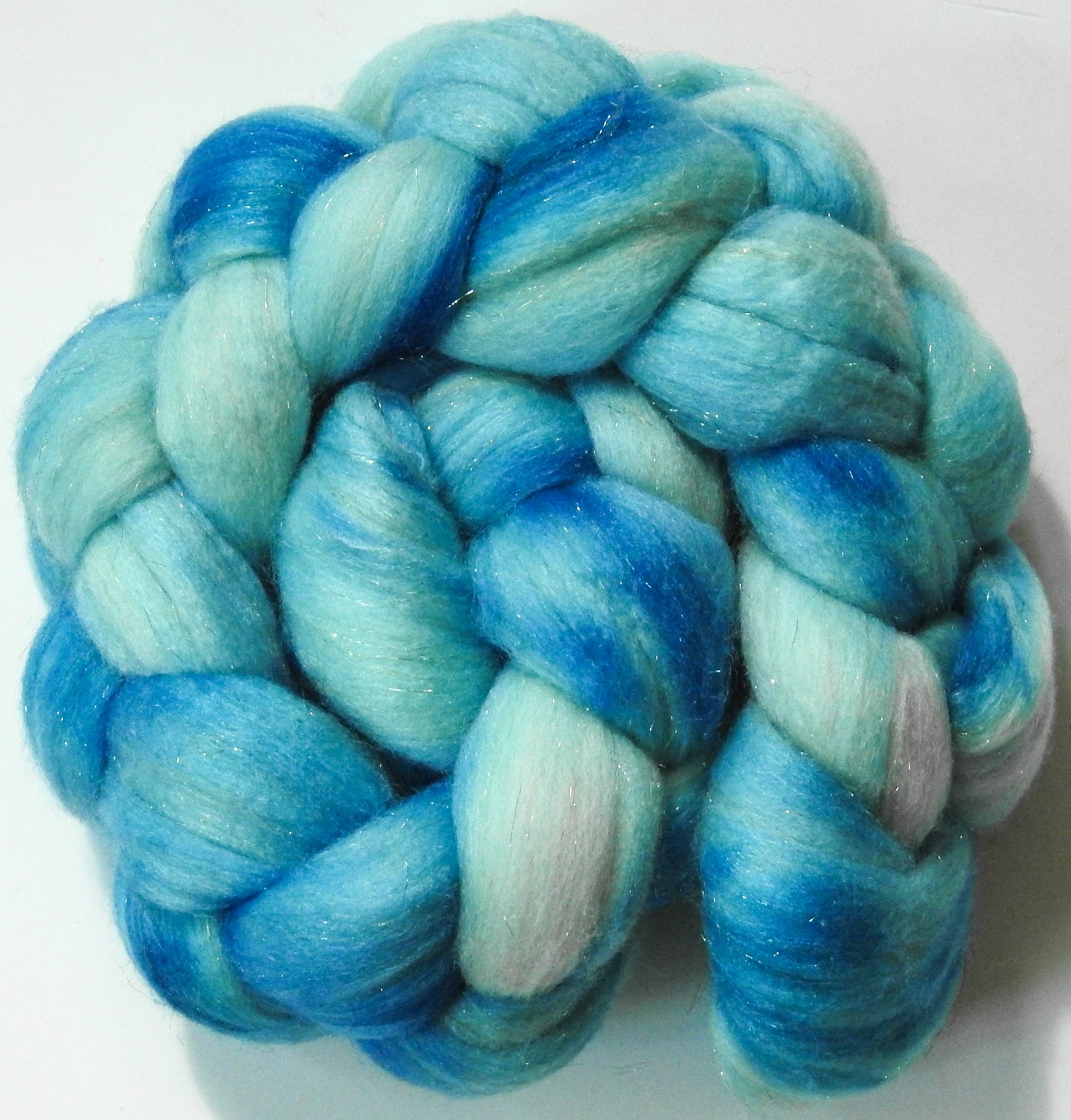 -(4.5 oz)  Batt in a Braid #58-Superfine Merino/ Tussah silk/ Gold Stellina(65/25/10)
