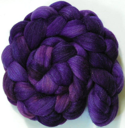 Damson Plum-(5.5 oz)  Batt in a Braid #58-Superfine Merino/ Tussah silk/ Gold Stellina(65/25/10)