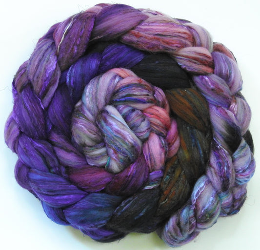 Cherry Blossoms @ Night (6 oz) -Batt in a Braid #39- Falkland Merino/ Mulberry Silk / Sari Silk (50/25/25)