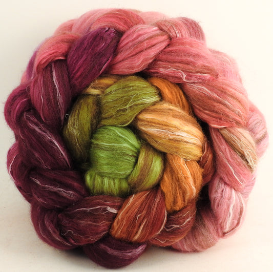 Batt in a Braid #32 - Ranunculus -(5.4 oz)  Manx Loaghtan/ Wht Bfl / Tussah Silk/ Flax( 30/30/30/10)