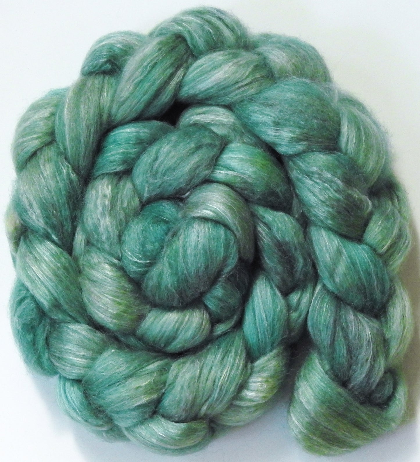 Altitude (5.3 oz) Batt in a Braid #57- Camel/Baby Alpaca/Mint fiber  (50/25/25)