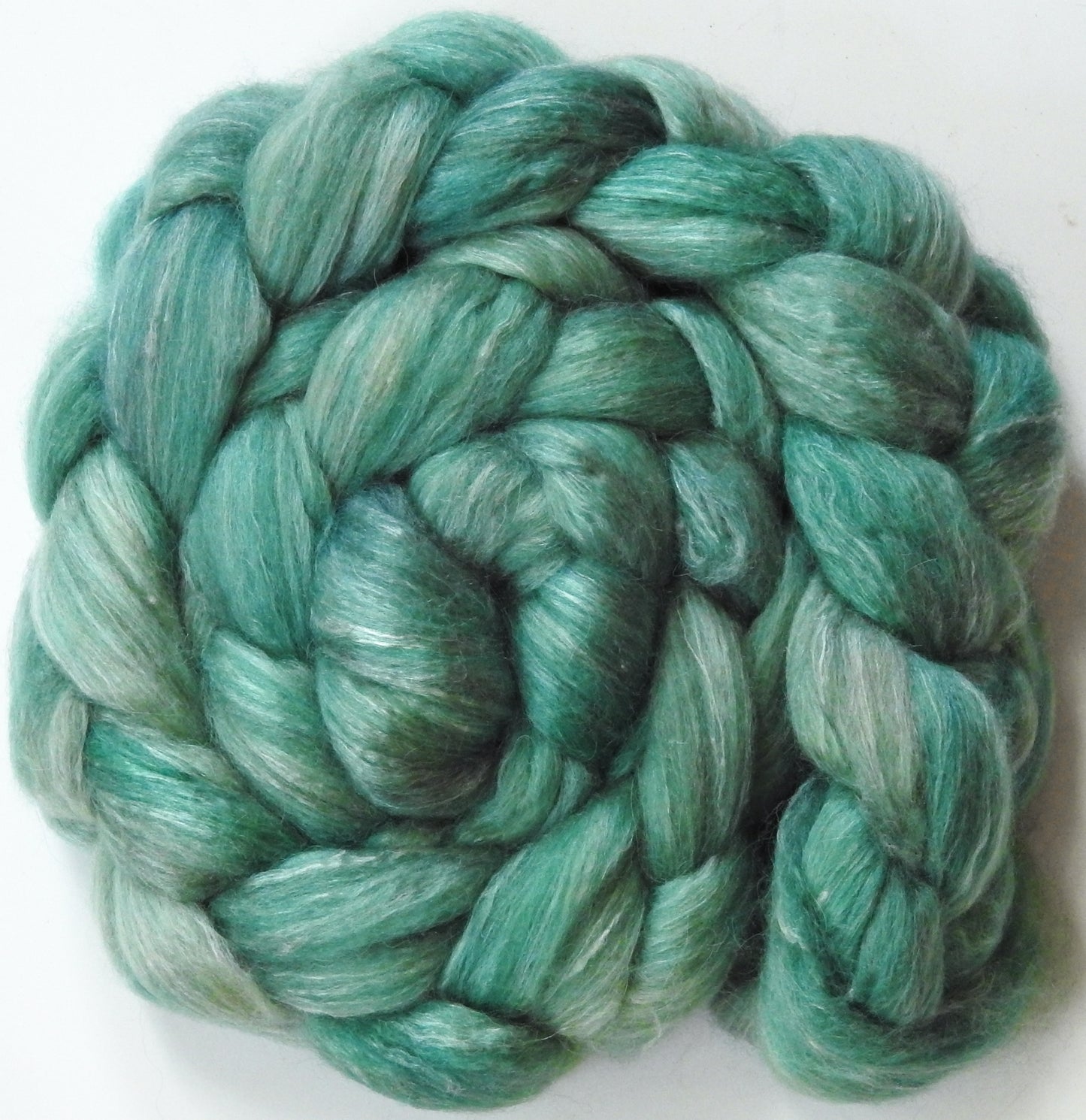 Altitude (5.3 oz) Batt in a Braid #57- Camel/Baby Alpaca/Mint fiber  (50/25/25)