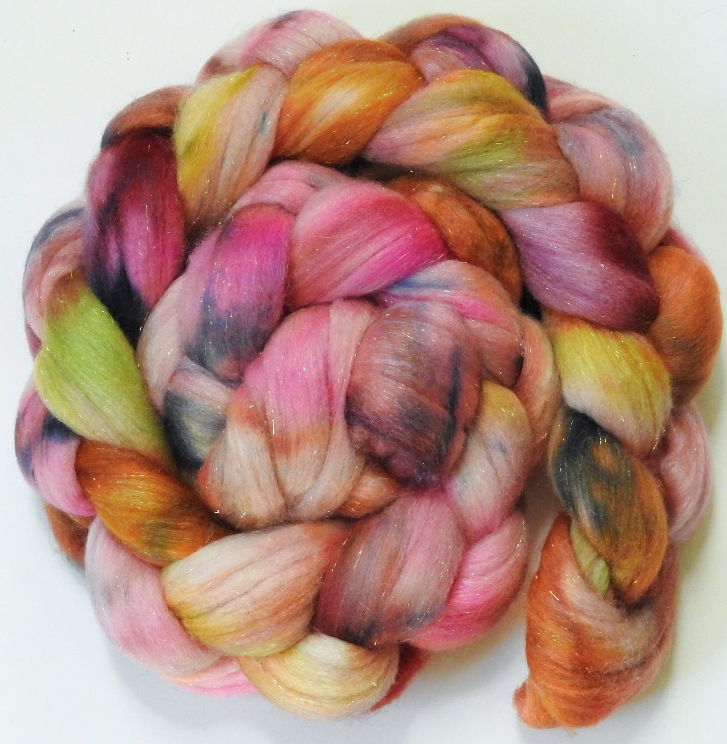 Moscato-(5.7 oz)  Batt in a Braid #58-Superfine Merino/ Tussah silk/ Gold Stellina(65/25/10)