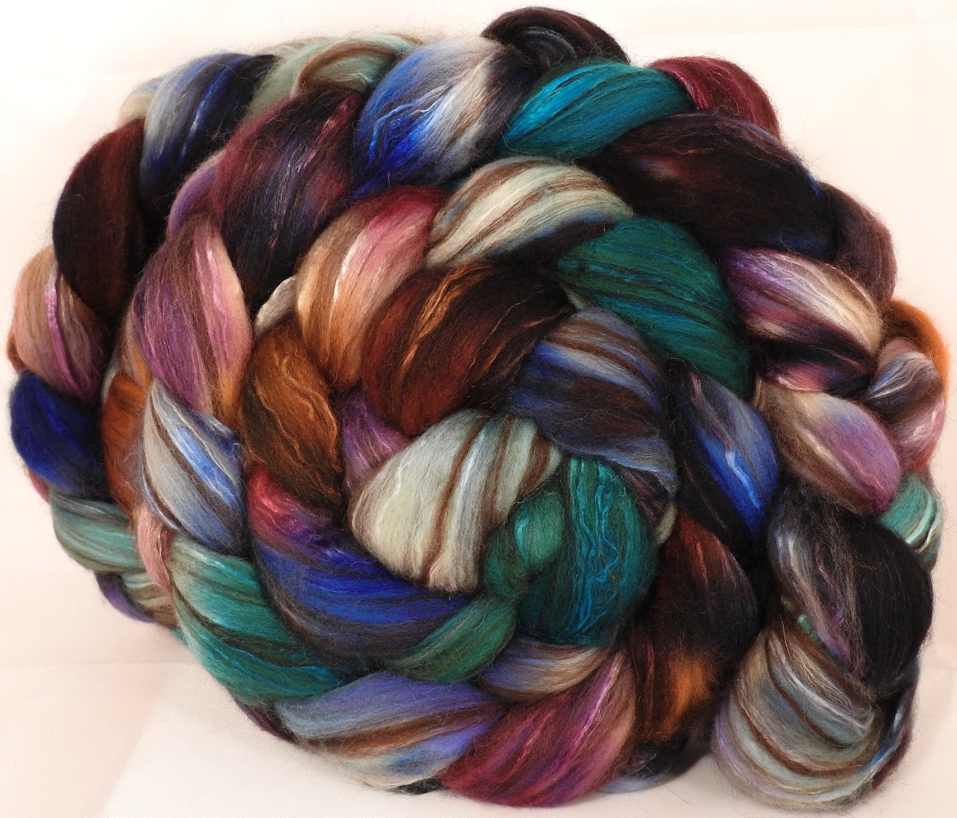 Hand dyed top for spinning -Argyle Socks- (5.1 oz) 18.5 mic merino/ camel/ brown alpaca/ mulberry silk/ (40/20/20/20) - Inglenook Fibers