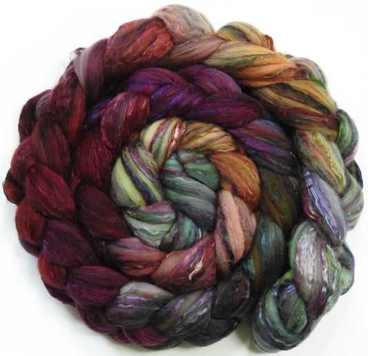 Icelandic Poppies-Batt in a Braid #39 (5.9 oz)- Falkland Merino/ Mulberry Silk / Sari Silk (50/25/25)