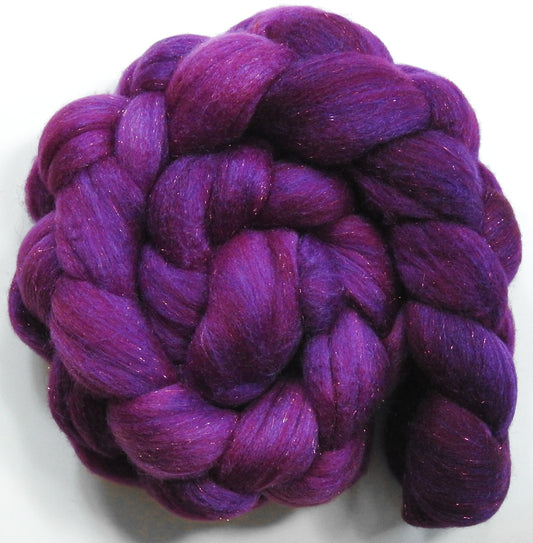 Azalea-(5.6 oz)  Batt in a Braid #58-Superfine Merino/ Tussah silk/ Gold Stellina(65/25/10)
