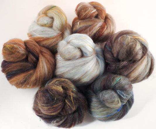 SPARKLE Sticklebatts - Owlery (5.1 oz) - 35% CVM/Rambo/Cotswold/Finn X and Corriedale Fleeces; merino, corriedale top, silk, bamboo, silk noil, ANGELINA