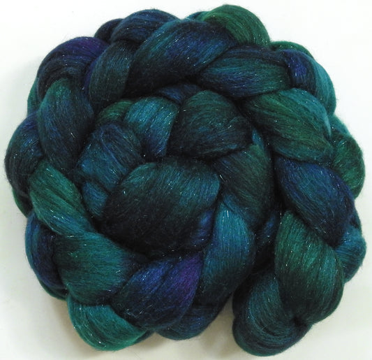 Mariana Trench-(5.6 oz)  Batt in a Braid #58-Superfine Merino/ Tussah silk/ Gold Stellina(65/25/10)