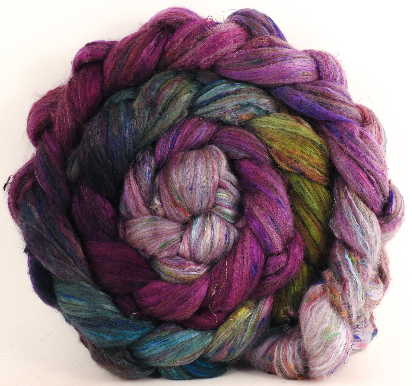 Batt in a Braid #39 - Peach Blossom (6.4 oz) - Falkland Merino/ Mulberry Silk / Sari Silk (50/25/25)