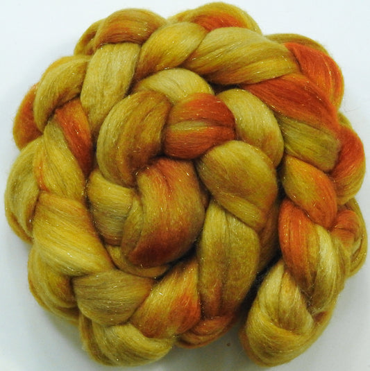 Golden Hour-(5.5 oz)  Batt in a Braid #58-Superfine Merino/ Tussah silk/ Gold Stellina(65/25/10)