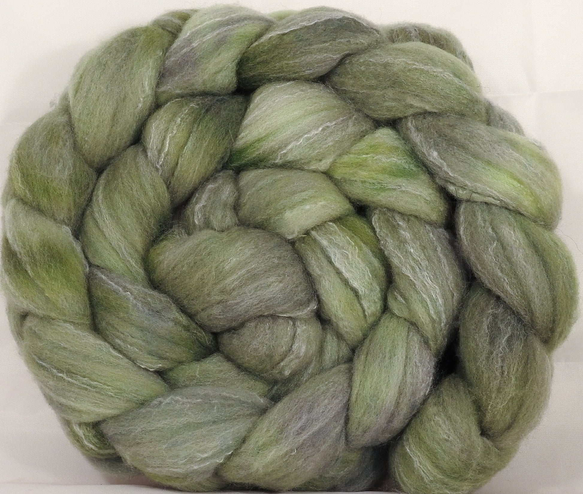 Hand dyed top for spinning - Lichen - (5.4 oz.) Targhee/silk/ bamboo ( 80/10/10) - Inglenook Fibers