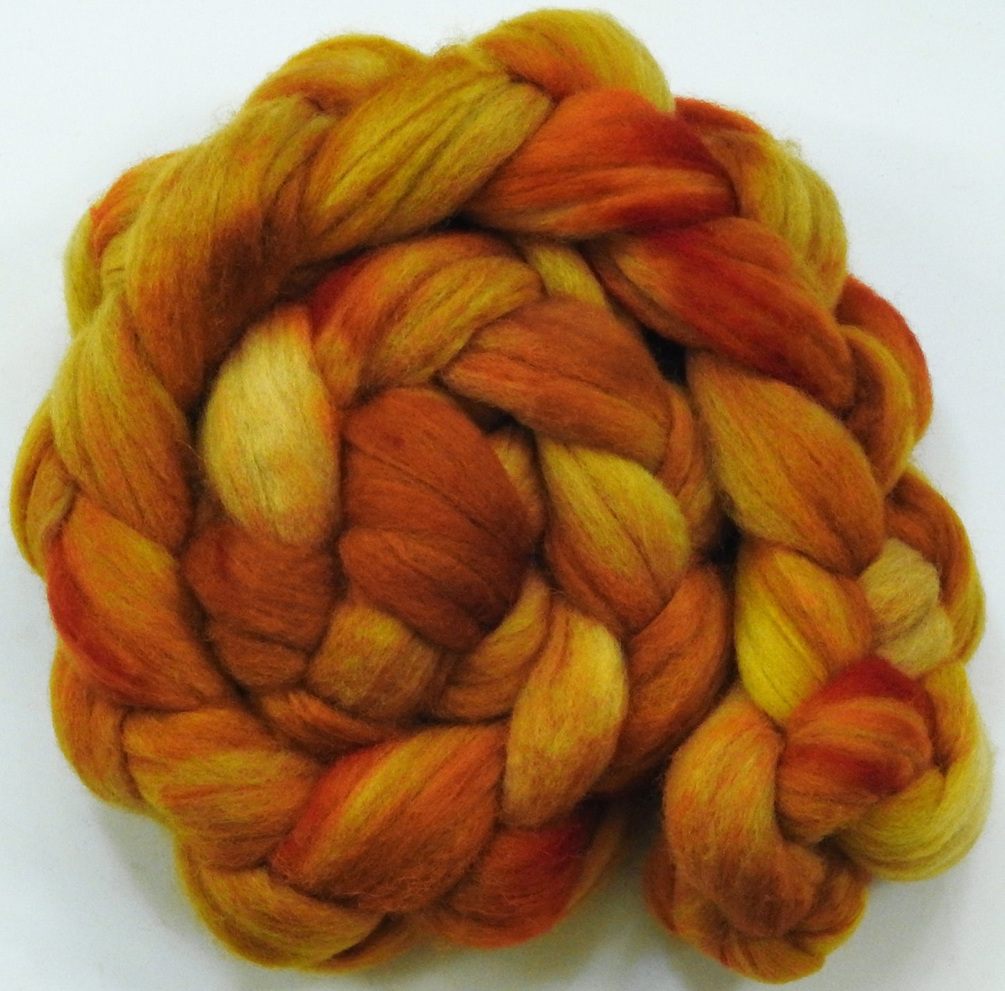 Golden Hour-(5.3 oz.) Batt in a Braid #60- Southdown/ Bfl/ Bio-nylon (50/25/25)