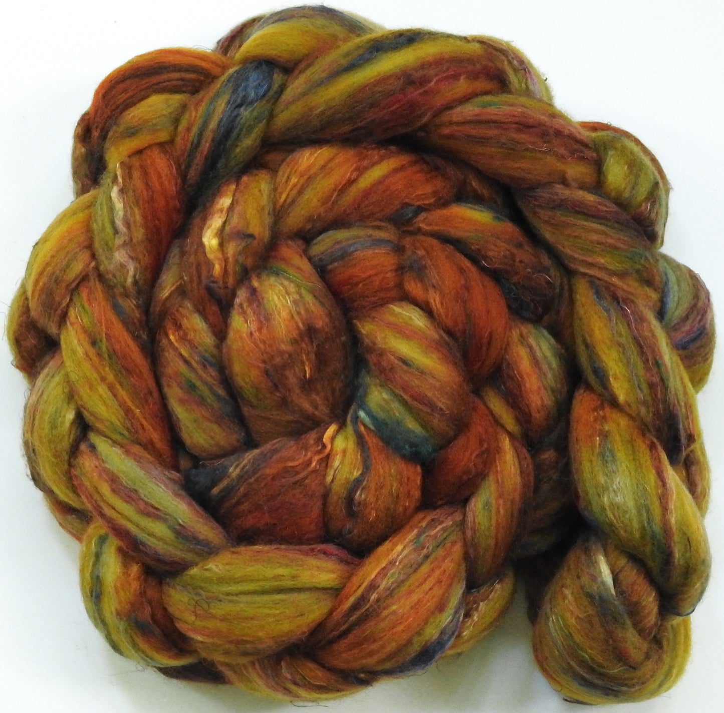 Golden Hour (5.7 oz)-Batt in a Braid #39 - Merino/ Mulberry Silk / Sari Silk (50/25/25)