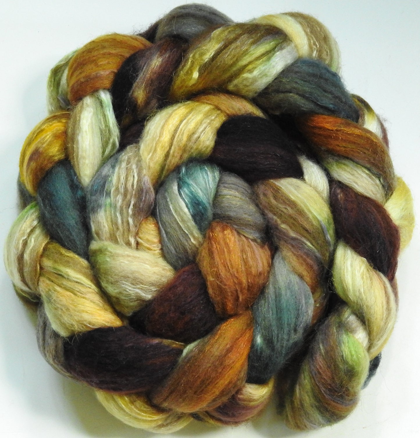 Hayride (5.6 oz) - Batt in a Braid #7 - Polwarth/ Manx / Mulberry silk/ Firestar (30/30/30/10)