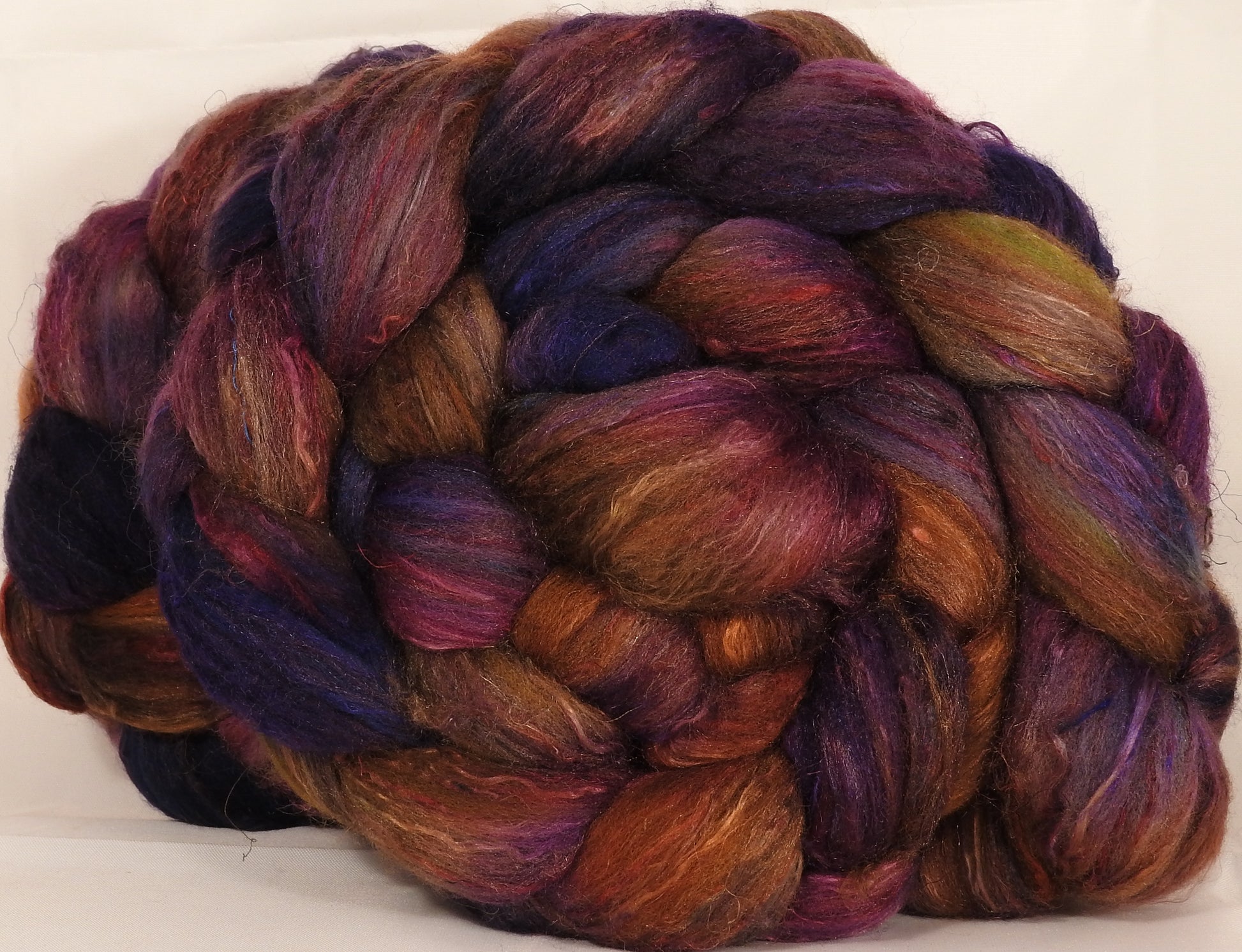 Batt in a Braid #39-SARI-27-Falkland Merino/ Mulberry Silk / Sari Silk (50/25/25) - Inglenook Fibers