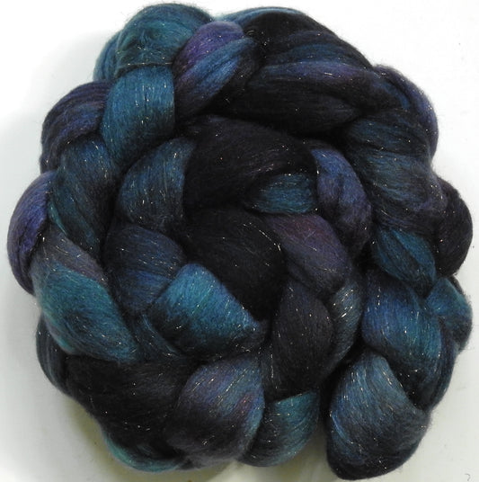 Graphite-(5.6 oz)  Batt in a Braid #58-Superfine Merino/ Tussah silk/ Gold Stellina(65/25/10)