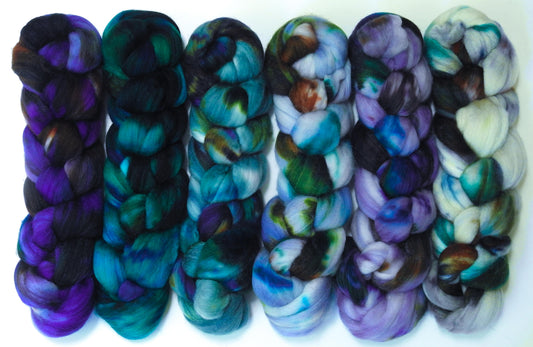Octopus's Garden Set - Fusion Series-(9.1 oz )Batt in a Braid #35- Sw Merino (18.5 mic) /Merino (18.5 mic) / Tussah Silk (40/40/20)