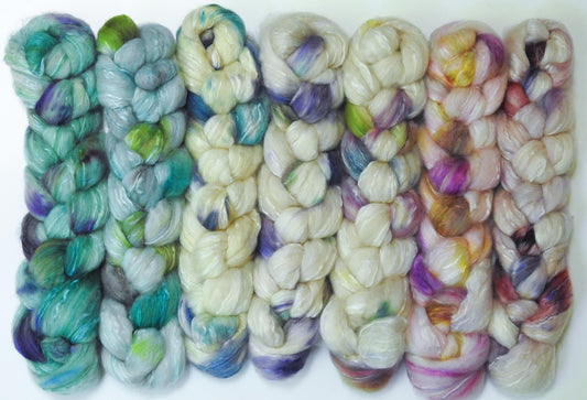 Fairy Swings Set (10 oz)- Glazed Solids- Batt in a Braid #5 -Merino/ Camel/ silk/ faux cashmere/ firestar (25/25/25/12/12)