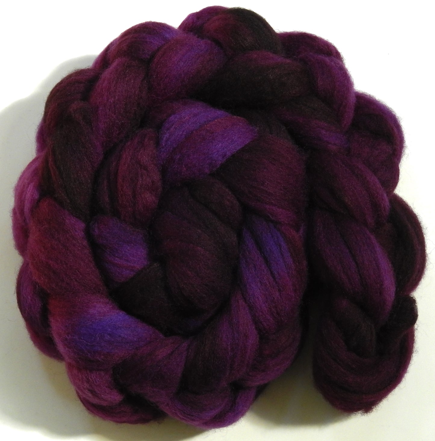 Aubergine -(5.4 oz.) Batt in a Braid #60- Southdown/ Bfl/ Bio-nylon (50/25/25)