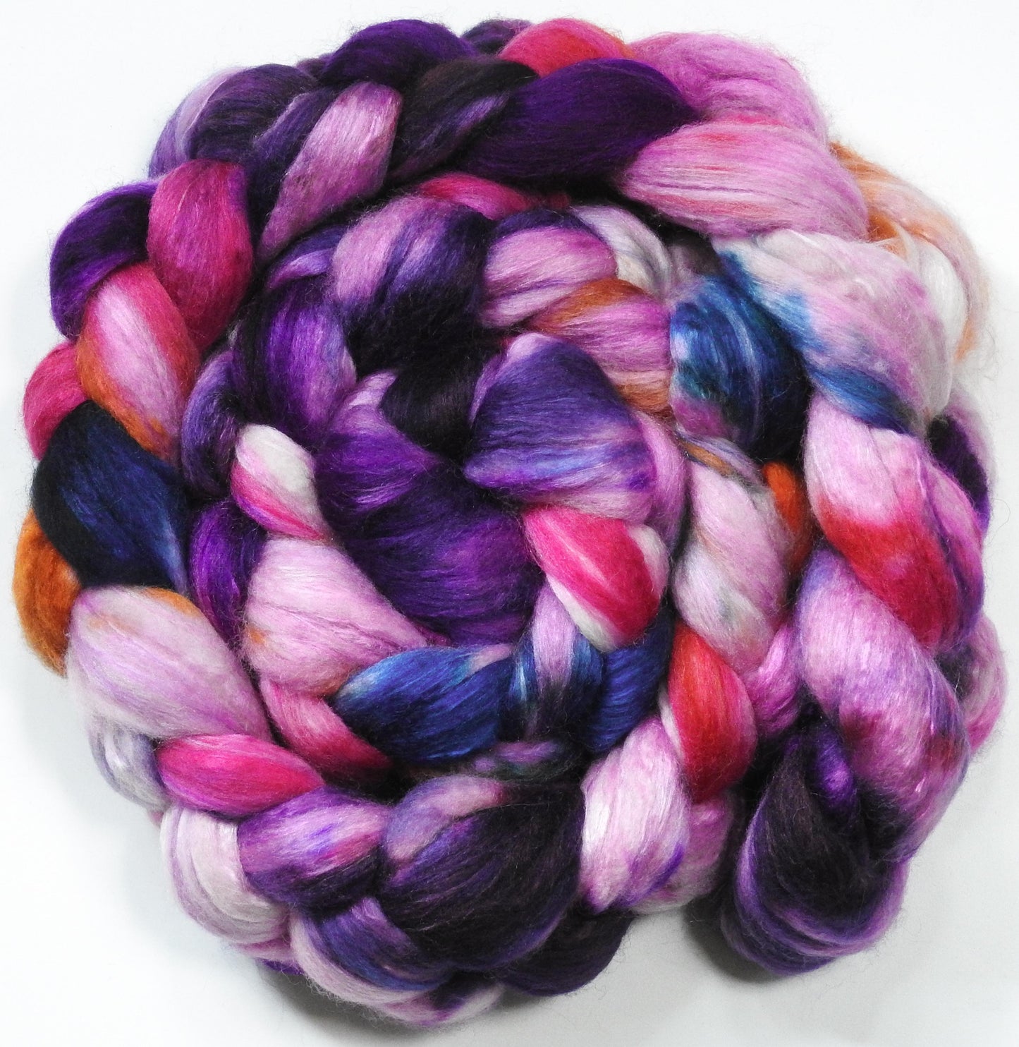 Petunia Redux - Batt in a Braid #54- Bleached YAK/Polwarth / Mulberry Silk (40/40/20)
