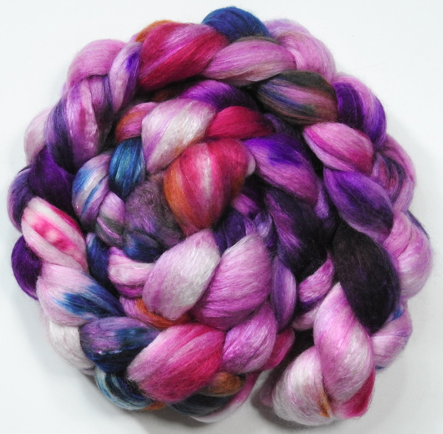 Petunia Redux - Batt in a Braid #54- Bleached YAK/Polwarth / Mulberry Silk (40/40/20)