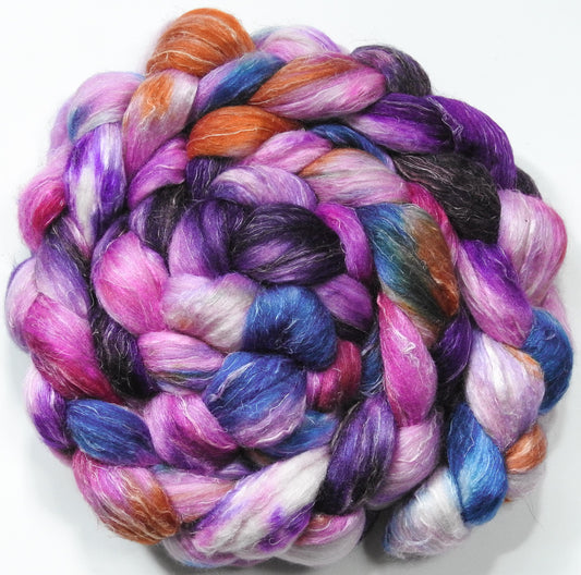 Petunia Redux (5.9 oz.) -Glazed Solid- Batt in a Braid #29 -Rambouillet / Tussah / Flax (40/40/20)