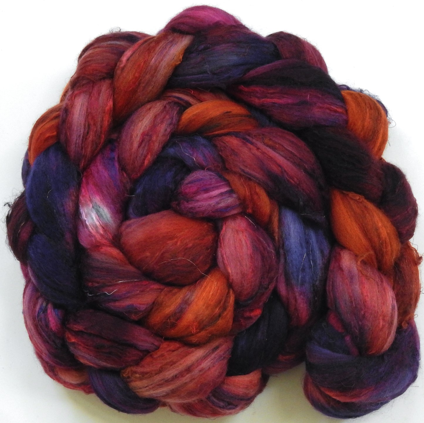 Cranberry Sauce -Batt in a Braid #39 - Merino/ Mulberry Silk / Sari Silk (50/25/25)