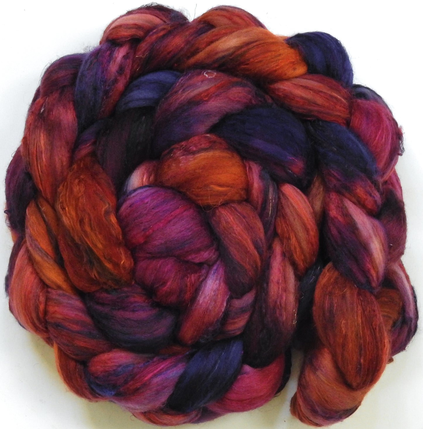 Cranberry Sauce -Batt in a Braid #39 - Merino/ Mulberry Silk / Sari Silk (50/25/25)