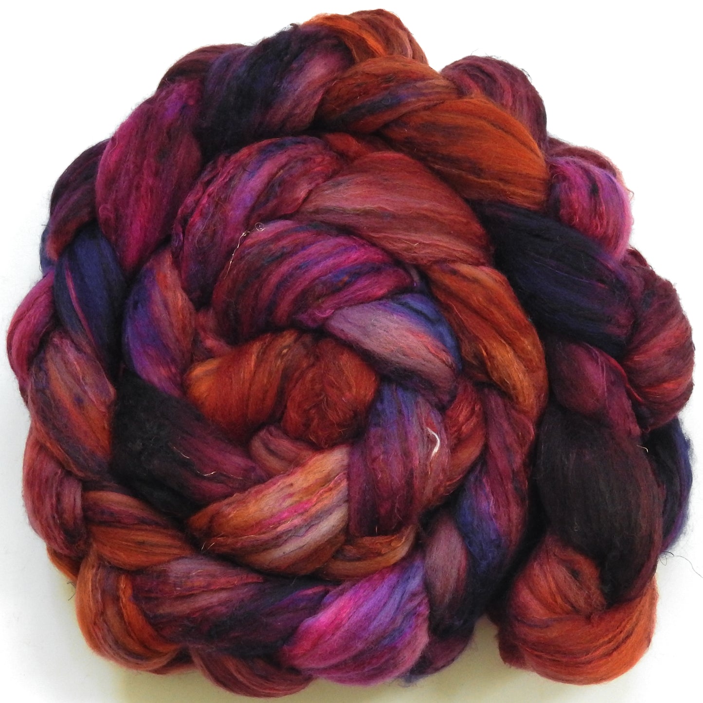 Cranberry Sauce -Batt in a Braid #39 - Merino/ Mulberry Silk / Sari Silk (50/25/25)