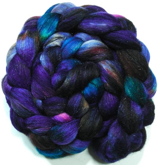Nightfall -Fusion Series- Batt in a Braid #53-(5.3 oz) YAK/ Tussah silk/ Superfine Merino/Gold Stellina(30/30/30/10)