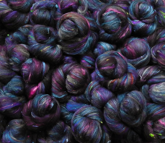 Sparkle Sticklebatts - Nightfall (4.2 oz) - 30% Merino Fleece; merino, polwarth, silk, bamboo, silk noil, ANGELINA