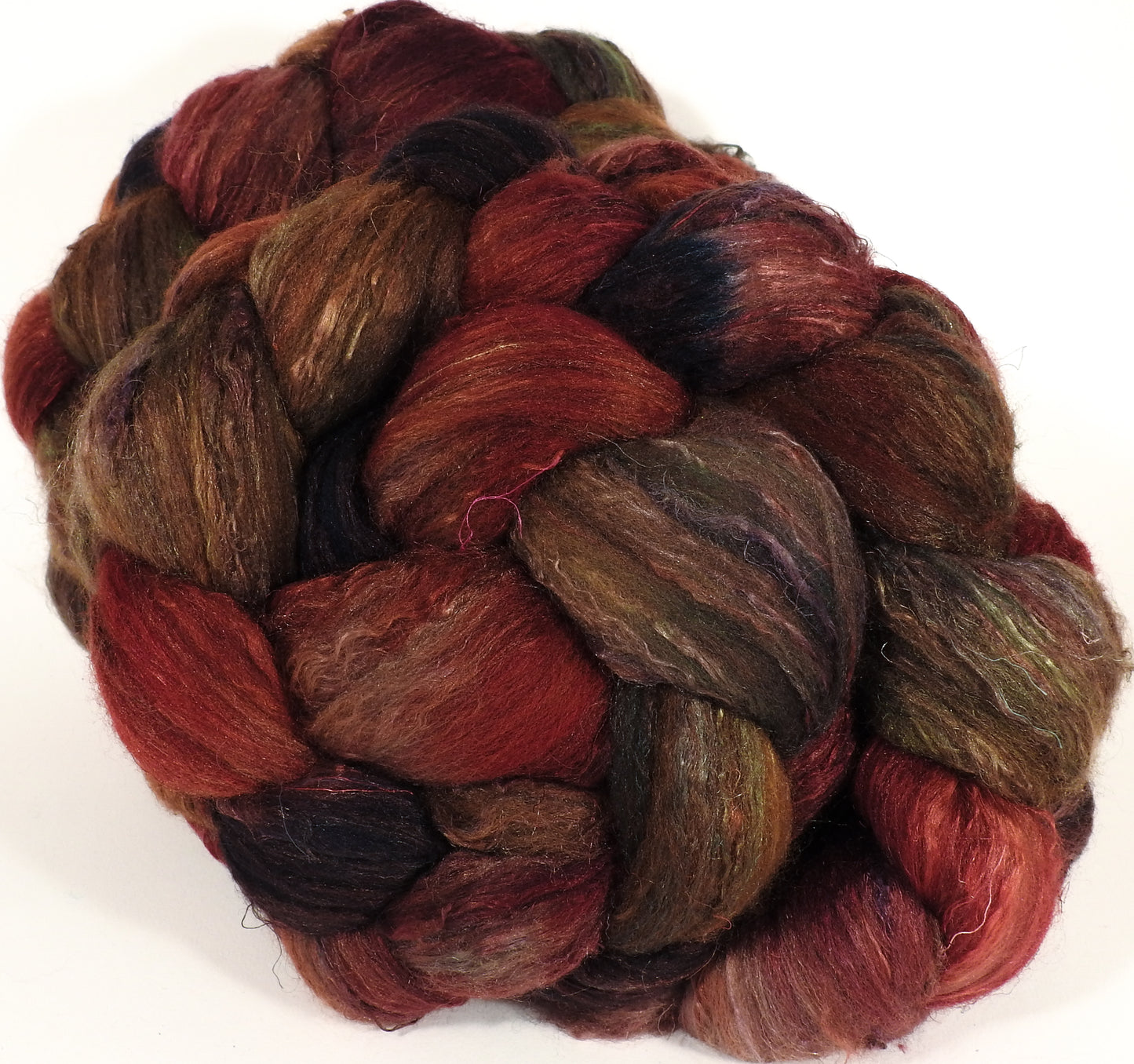 Batt in a Braid #39-SARI- 29 -(4.55 oz.)Falkland Merino/ Mulberry Silk / Sari Silk (50/25/25) - Inglenook Fibers