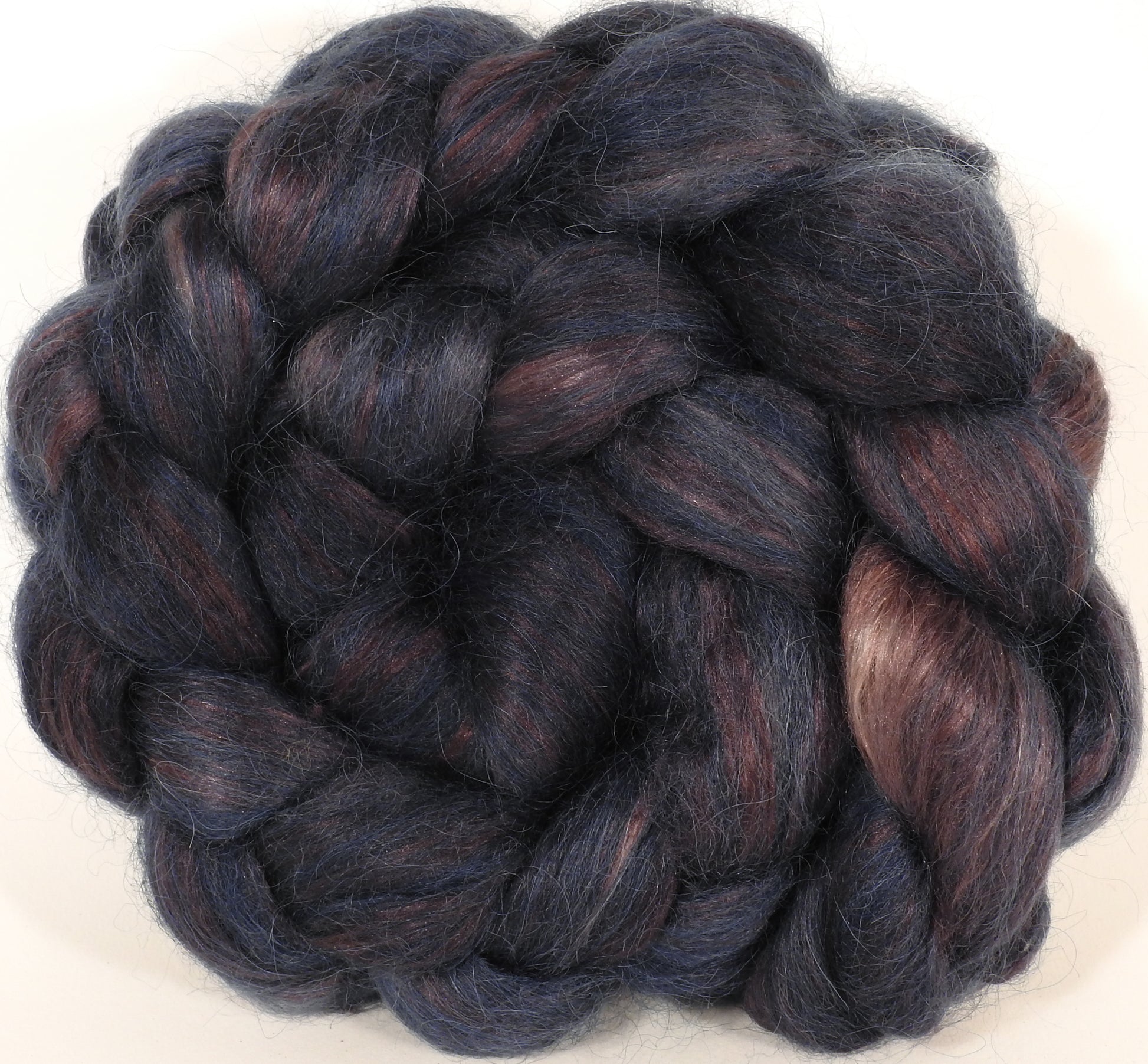 Hand-dyed wensleydale/ mulberry silk roving ( 65/35) -Soot- (6 oz.) - Inglenook Fibers