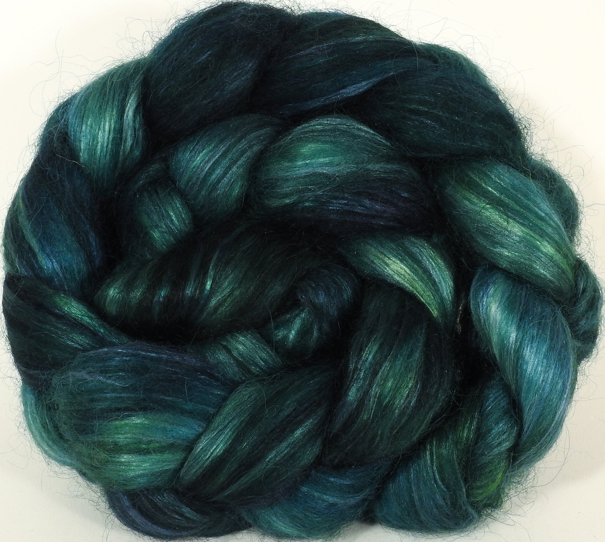 Hand-dyed Wensleydale/ mulberry silk roving ( 65/35) -Pine Needle- ( 5.8 oz.) - Inglenook Fibers