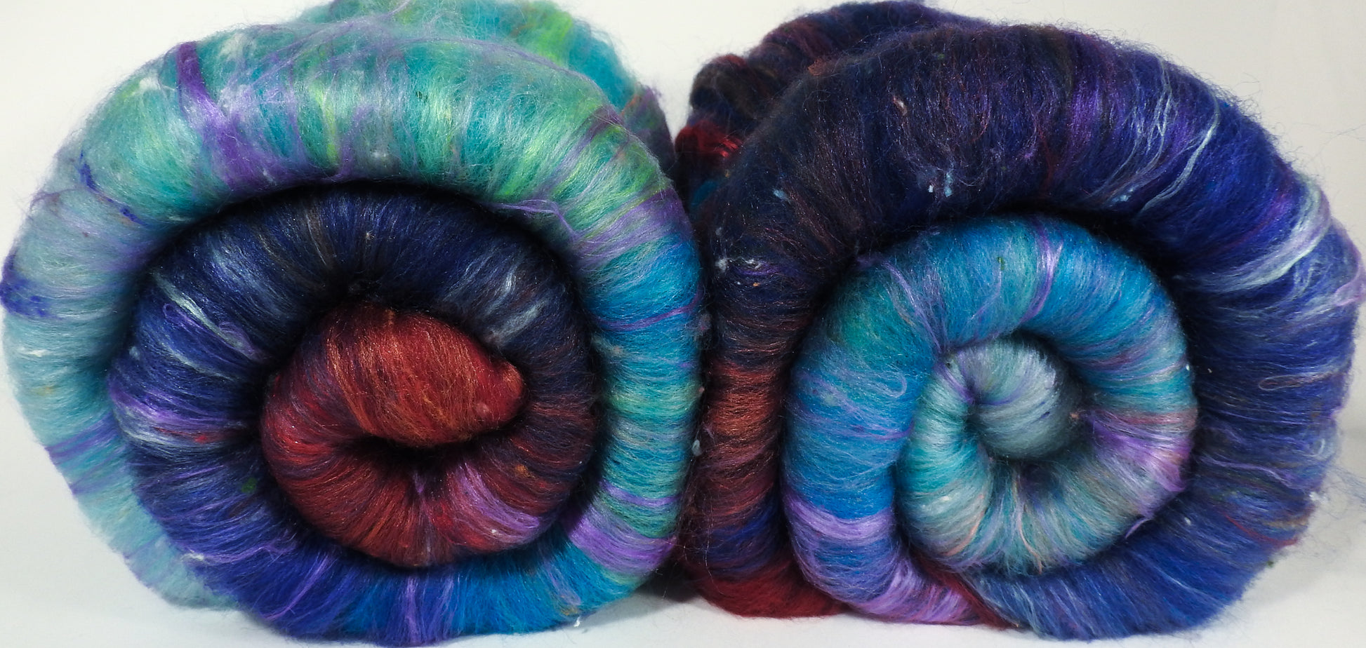 Advice from a Caterpillar - Roly Poly batts- 35% Cotswold fleece, merino, silk, bamboo, silk noil (angelina in the sparkle batts) - Inglenook Fibers