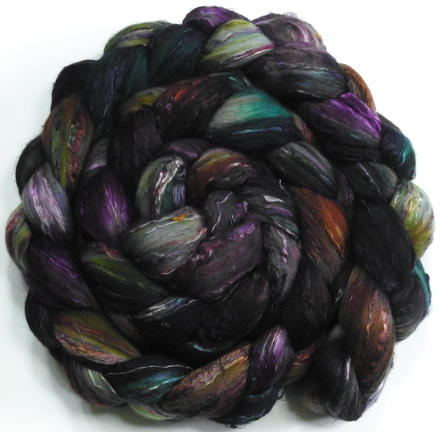 Batt in a Braid #39 - Singular 24 -(6.2 oz.) Falkland Merino/ Mulberry Silk / Sari Silk (50/25/25)