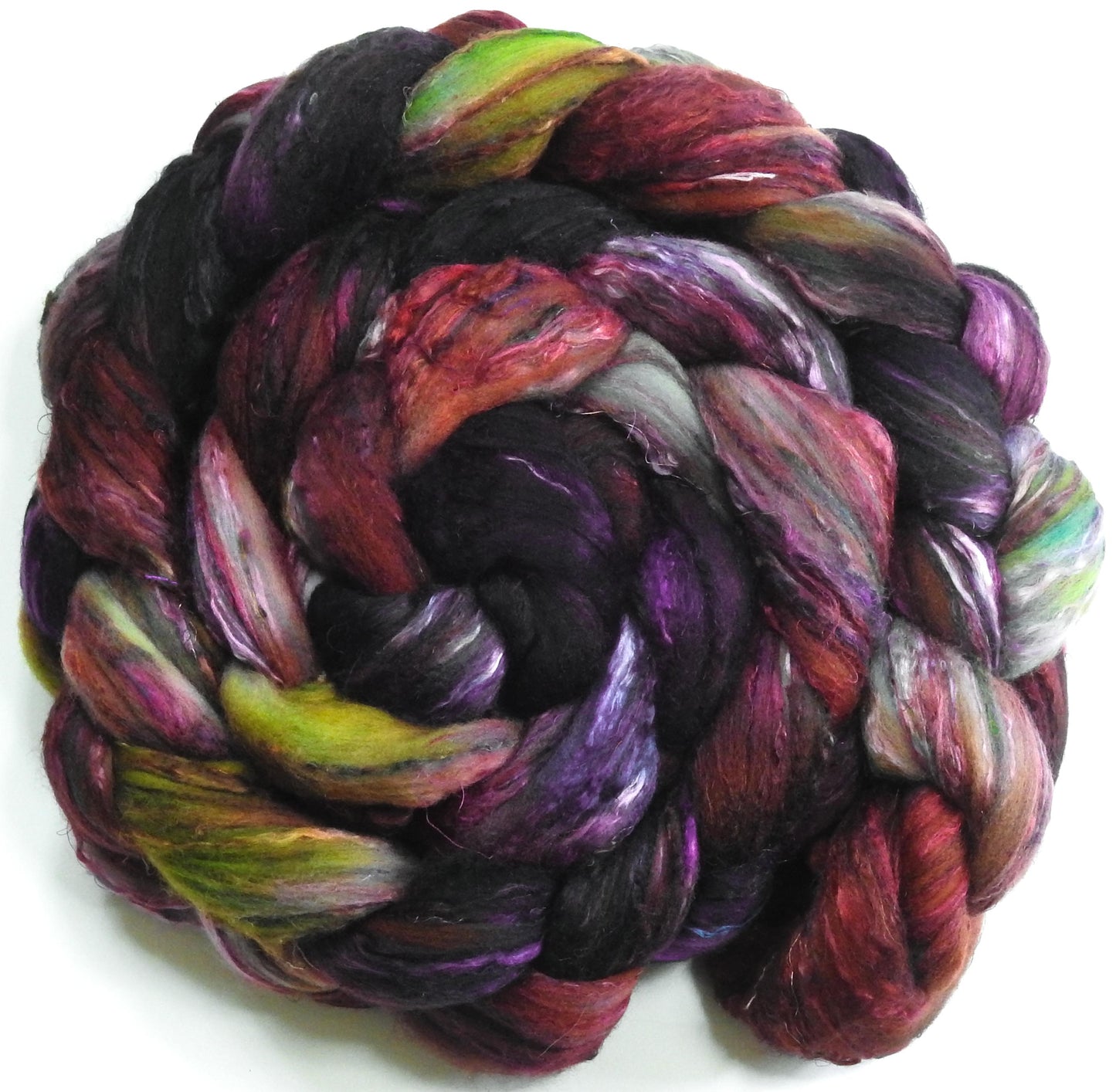 Batt in a Braid #39 - Singular 27 -(6.1 oz.) Falkland Merino/ Mulberry Silk / Sari Silk (50/25/25)