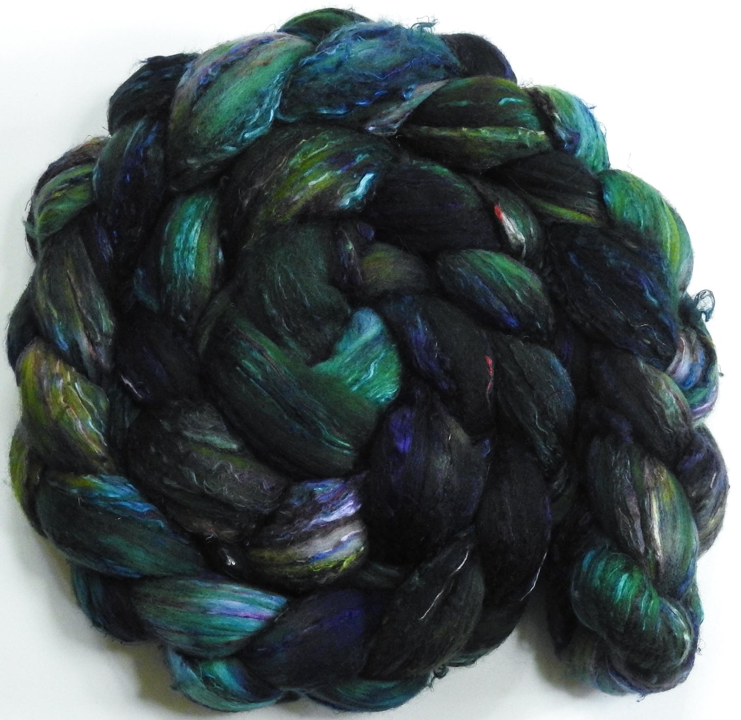 Batt in a Braid #39 - Singular 25 -(6.2 oz.) Falkland Merino/ Mulberry Silk / Sari Silk (50/25/25)